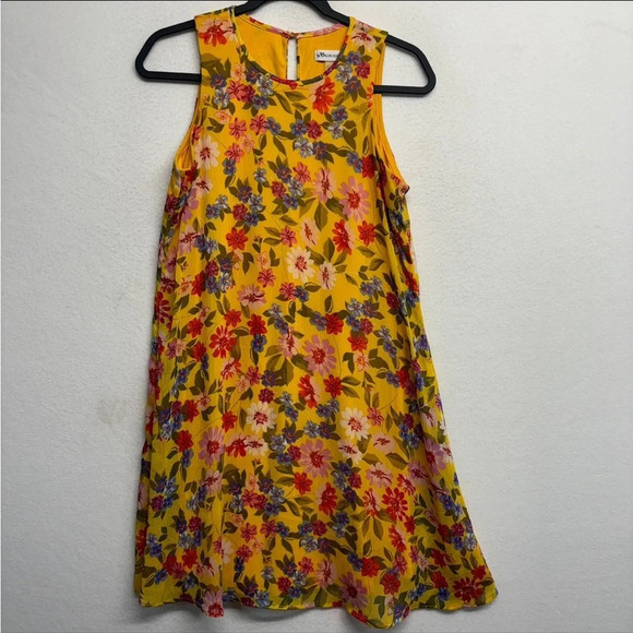 Calvin Klein Floral MIDI Dress Yellow 4 Tank - Picture 1 of 9